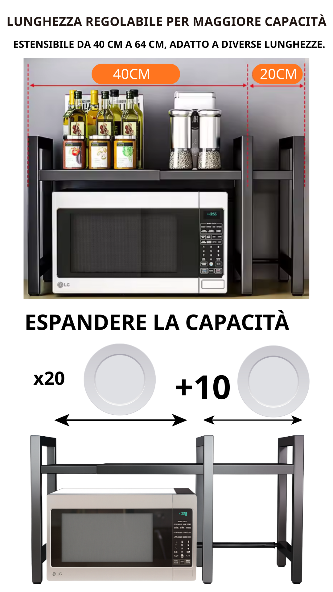 (Promozione: sconto del 30%) Ripiano regolabile per microonde da cucina