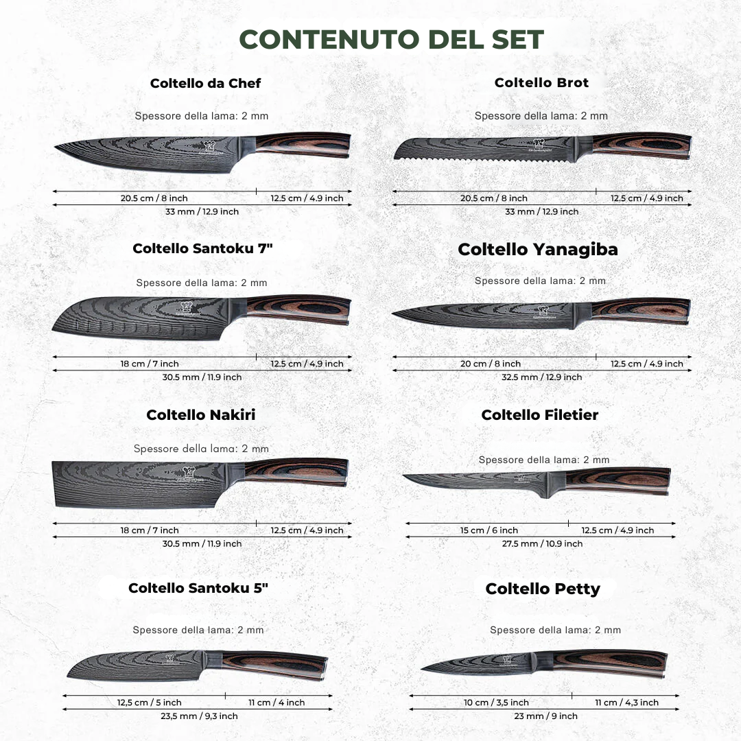 Set di Coltelli da Cucina Giapponesi – 8 Pezzi
