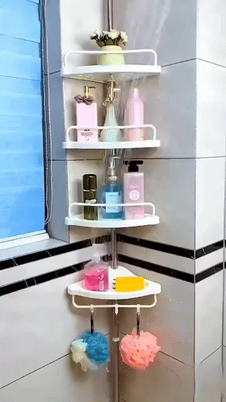 (30% di sconto)Mensola angolare da bagno in acciaio inox – Bianca | 1 pezzo | 4 ripiani telescopici regolabili