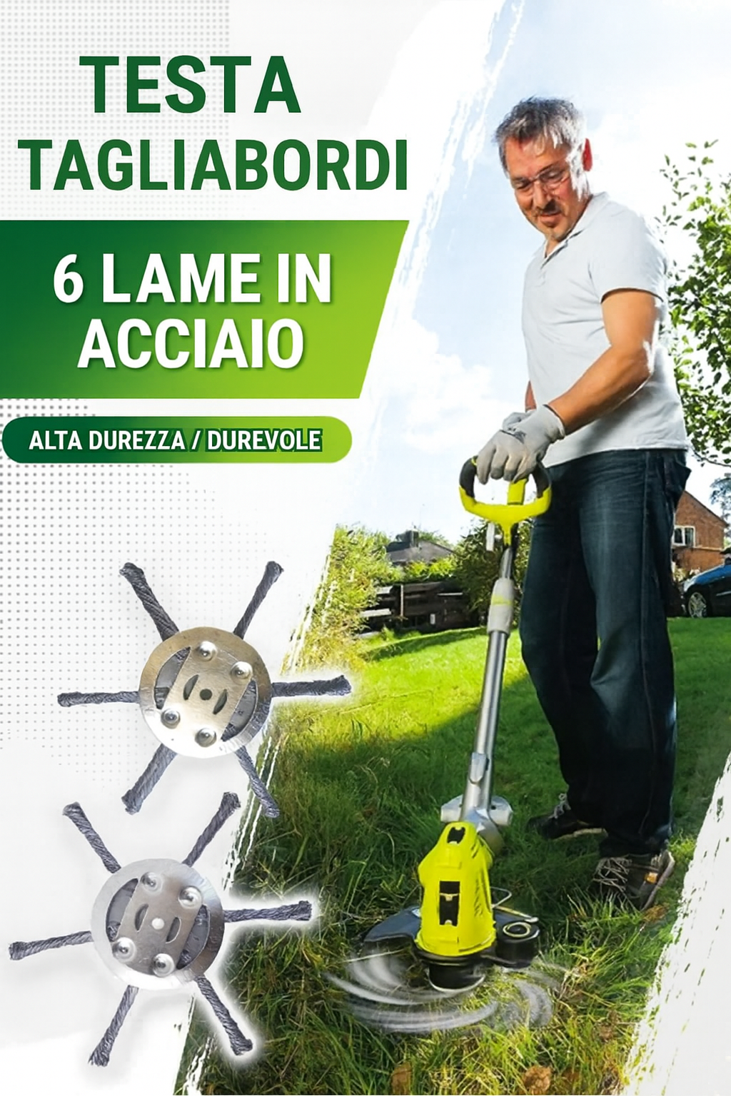 (30% di sconto) La testina del tagliaerba ha 6 bordi in acciaio inossidabile.