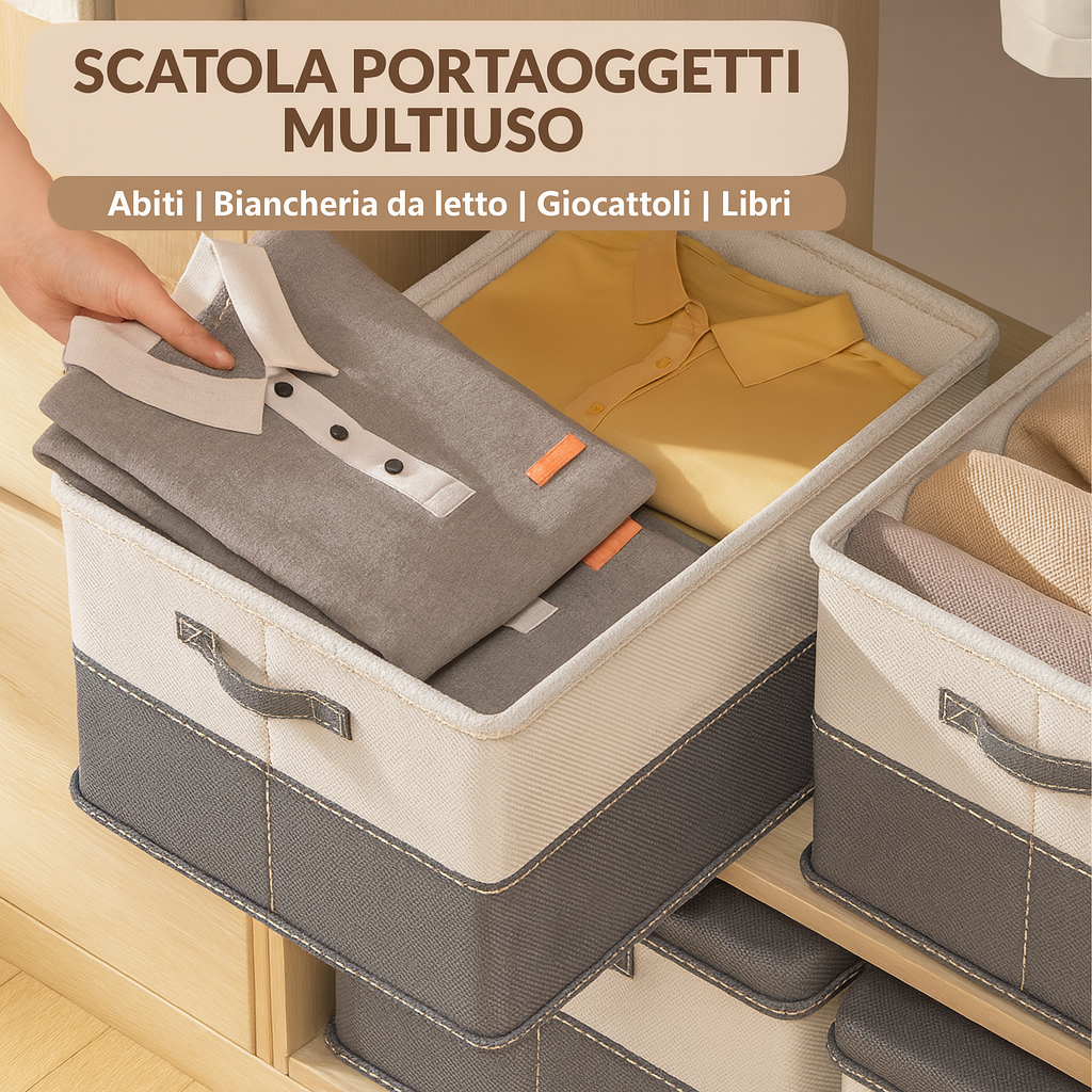 Scatola portaoggetti in tessuto per abiti e biancheria/reggiseni, pieghevole e di grande capacità.