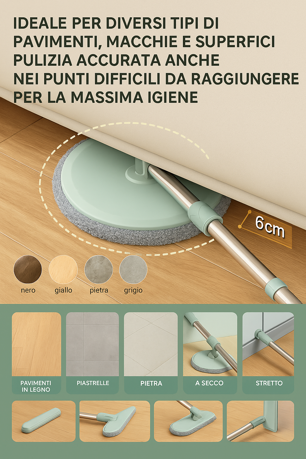 (30% di sconto)Mocio con secchio per pulizia angolare