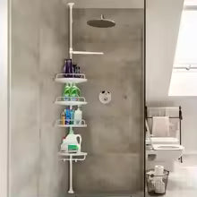 (30% di sconto)Mensola angolare da bagno in acciaio inox – Bianca | 1 pezzo | 4 ripiani telescopici regolabili